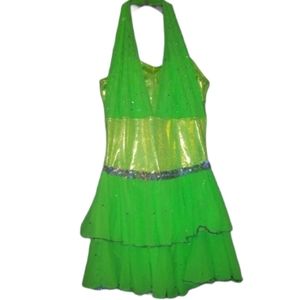 Dance Costume Neon Green Halter Dress LC Large